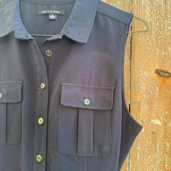 ZAC & RACHEL Women’s Navy Button-Up Sleeveless Pocket Dress Tie Size 14 - Picture 4 of 12